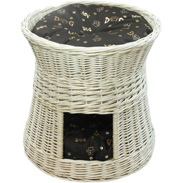 Кігтеточка-лежанка для котів: двоярусна хатинка з ротанга, 50 см, з подушкою (темно-коричнева)