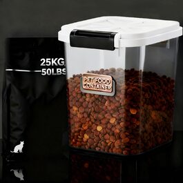 Контейнер для корму для собак LivLab Mker, 13,6 кг, з мірним стаканчиком та колесами. Білий, 25 кг