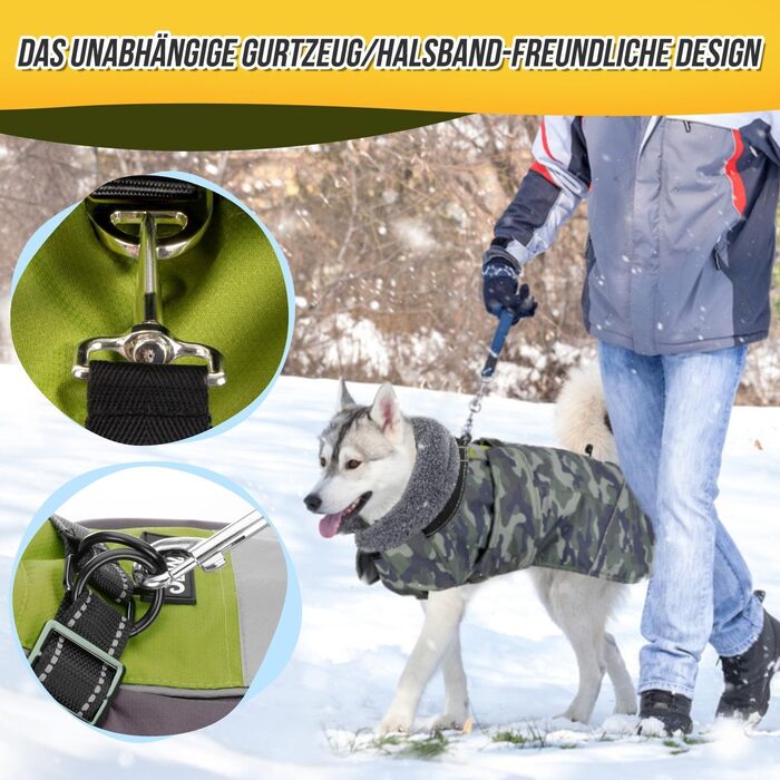 Зимовий собачий одяг SlowTon: водонепроникний, регульований, з флісовою підкладкою та коміром-стойкою. Підходить для малих, середніх та великих собак. Колір: оливковий, розмір XXL