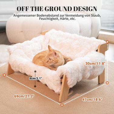 Катяме місце CheerPals з бука, 70x47 см: велике ліжко-софа для котів з м'якою знімною наволочкою, витримує до 15 кг