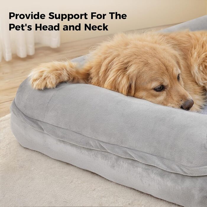 Велике лежанка для собак, водовідштовхувальна, ортопедична з memory foam, знімний чохол, неслизьке дно, для котів та собак, сіра, 76x58x14 см