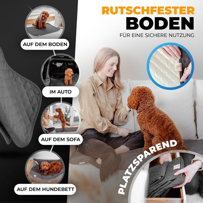 Водонепроникний килимок для собак - міцний килимок для захисту дивану та ліжка - нековзкий килимок для собак, підходить для великих собак - можна прати в пральній машині - 100 x 80 см - сірий