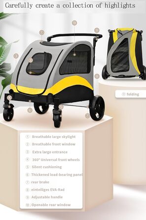 Візок для собак та котів 2-в-1 Boxer SmartSpace: великий об'єм, 600D Oxford, вантажопідйомність до 60 кг