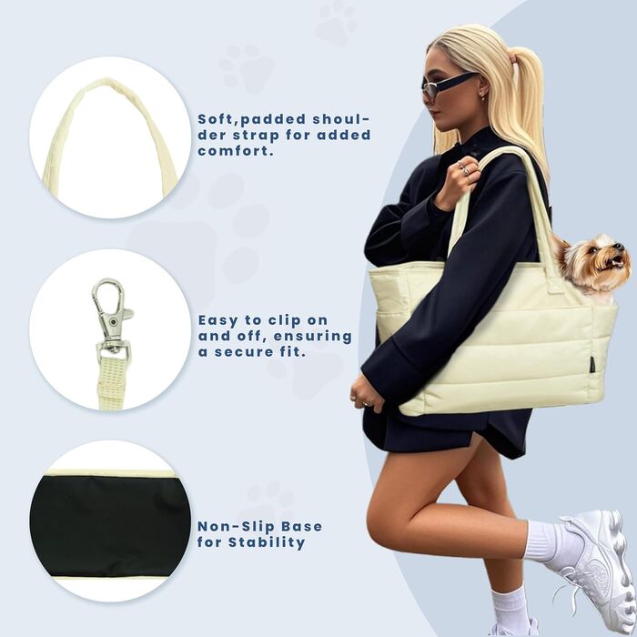 Легка переносна сумка для собак до 6,8 кг, степкова сумка-переноска для цуценят, з карабіном для безпеки, дамська сумка для собак для подорожей/покупок (Бежева)