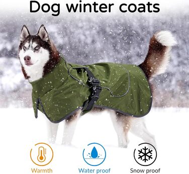 Водонепроникний собачий плащ, тепла куртка для собак з шлейкою, світловідбиваючий цуценячий плащ з флісовою підкладкою для великих та міцних собак, холодна погода, для використання в приміщенні та на вулиці, колір зелений, розмір XXL