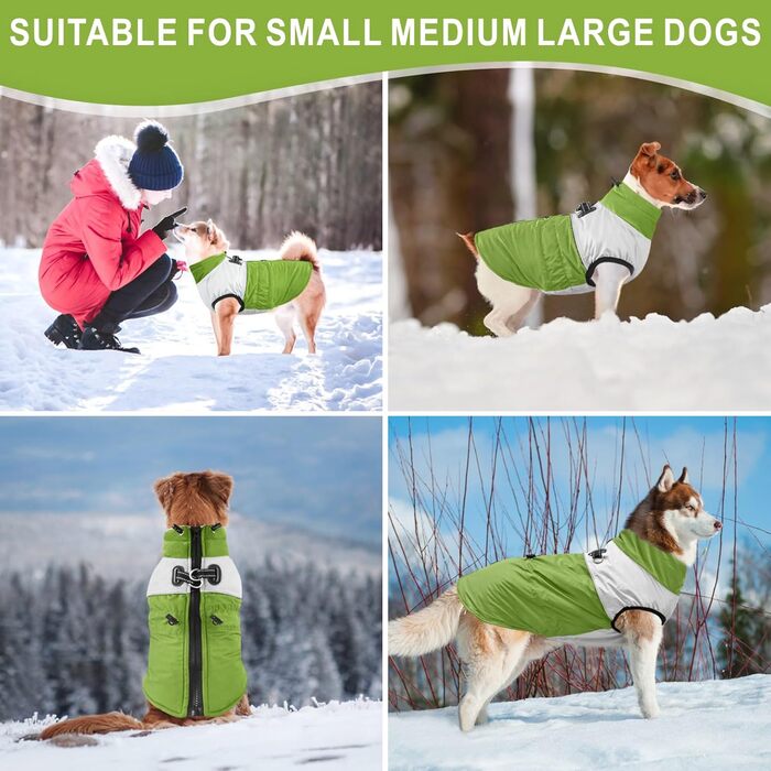 Водонепроникний зимовий одяг для собак Dolahovy: тепла флісова куртка для малих, середніх та великих собак, вєсті з шлейкою (зелений, 2XL)