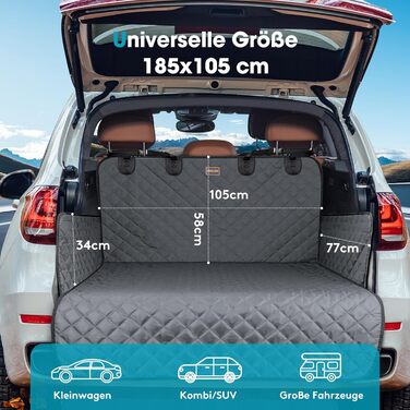 Захист для багажника авто Joejoy для собак з боковими та захистом від порогів, універсальний, вологостійкий, стійкий до подряпин, легко чиститься, килимок для багажника (185 x 105 см)