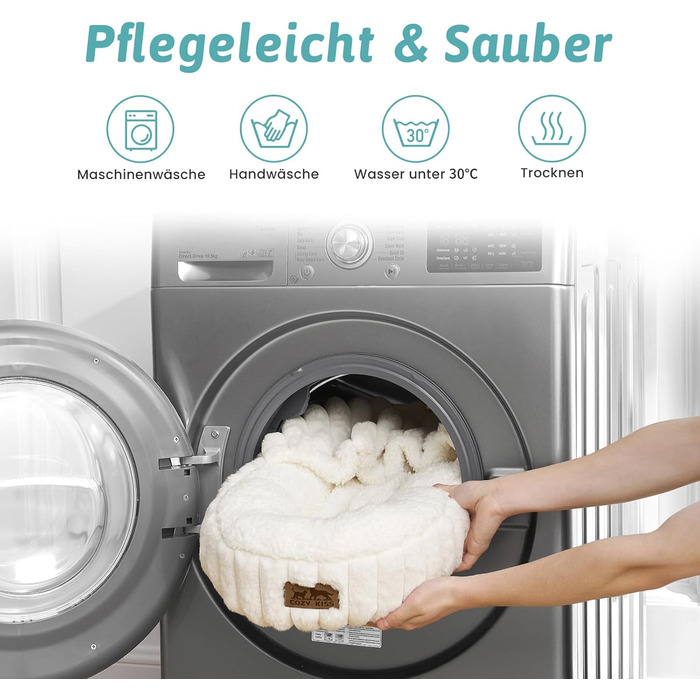 Крізьоке ліжко для собак COZY KISS з ковдрою, кругле м'яке ліжко-антистрес для собак середніх та великих порід, зручне ліжко-донат з штучним хутром та неслизьким дном (89x89x18 см, кремовий колір)