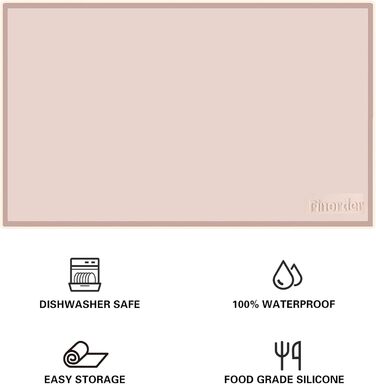 Силіконовий килимок для годівлі та води для тварин Finorder 86,4 x 53,3 см, з піднятими краями та антиковзаючою поверхнею, водонепроникний, придатний для миття в посудомийній машині (Бежевий)
