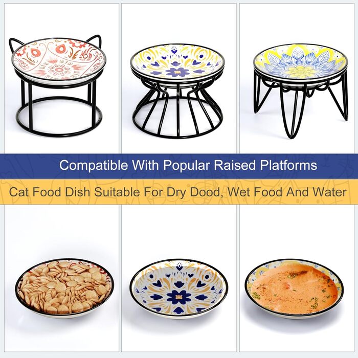 Керамічні годівниці для котів, миски для кошенят, анти-колючий дизайн, неслизька підставка, плоскі миски для котів, кошенят, маленьких собак, кроликів, набір 3 шт. Боген