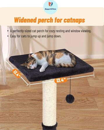 Дряпак для котів Happi N Pets з платформою, сизалевий, для домашніх котів, із підвісними м'ячиками та зручною лежанкою, стійкий, димчасто-сірий
