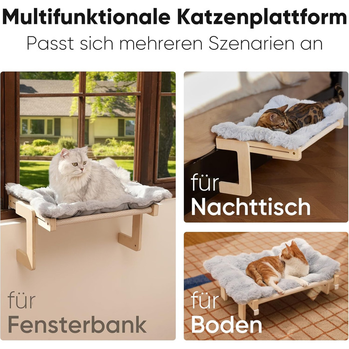 Котяча гамак FUKUMARU для вікна та підлоги, міцна конструкція, легко збирається (Сірий з м'яким подушкою)