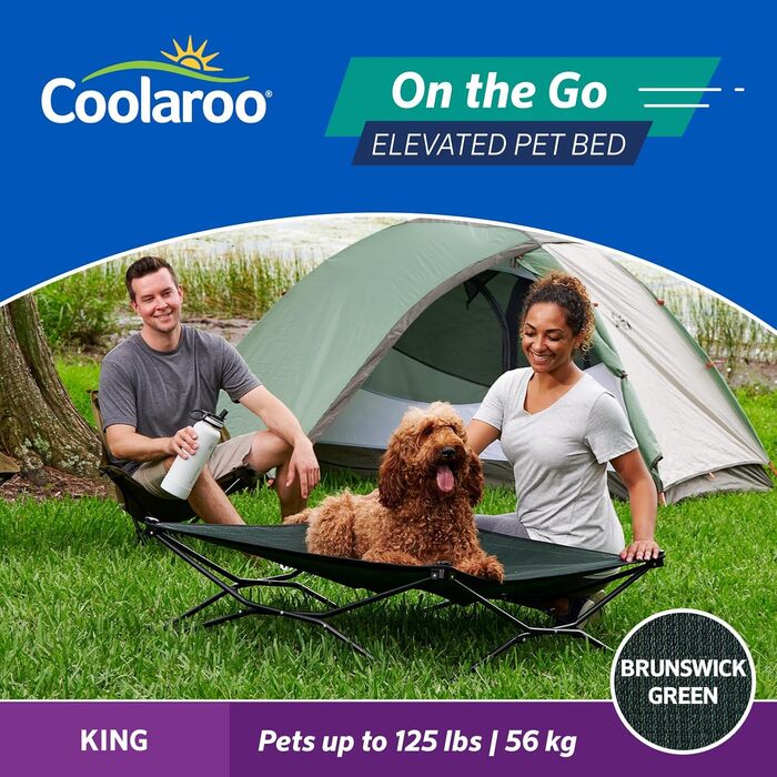 Підвищене охолоджувальне ліжко для собак Coolaroo, складне, портативне, для подорожей і кемпінгу, розмір Kingsize, зелений колір