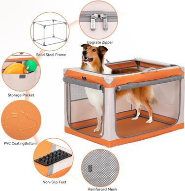 Складана переноска-будка для великих собак A4Pet, м'яка транспортна клітка для дому та авто, легка, з алюмінієвим каркасом, розмір L, оранжево-бежева
