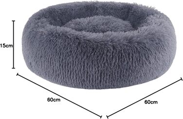 Кругле ліжко для собак та котів BVAGSS, м'яке, пухнасте, 60 см, сірий колір