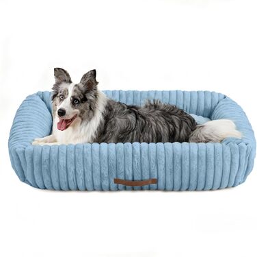 Ортопедичний лежак для собак великих порід, лежанка для собак, м'яка, з підголовником, знімний килимок, з ручками, блакитний, 109 x 76 x 20 см, XL