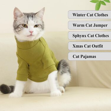 Пуловер для кота Сфінкс, теплий пуловер для безшерстних котів, теплий одяг для котів, пуловер для котів, теплий котячий одяг, костюм на Новий Рік (XL, Оливковий)