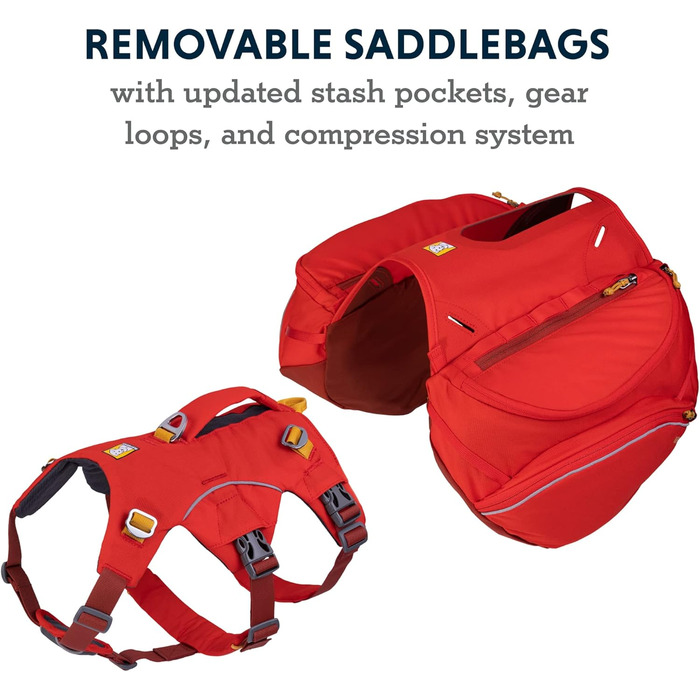 RUFFWEAR Palisades рюкзак для собак середній, червоний, туристичний рюкзак-сумка з сідельними кишенями, для походів і кемпінгу