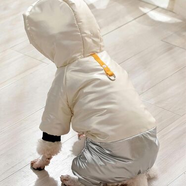 Зимовий комбінезон для собак, теплий, непродувний, водонепроникний, куртка для собак з капюшоном, модний, зручний зимовий костюм, сніговий костюм для собак середніх та великих порід, для прогулянок та походів (L, білий)