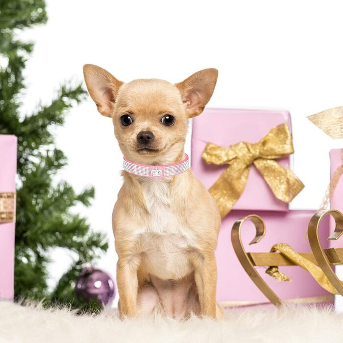 Нашийник для собак HALFSUO з розшитою стразами, м'яка шкіряна обв'язка, поводок Cobo, набір, рожевий (L)