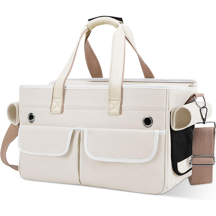 Транспортна переноска для котів та собак ALLSOPETS, складана, портативна, з м'якими кишенями, для подорожей, кемпінгу, хати, Бежева