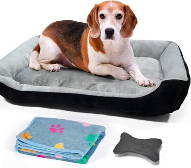 Лежанка для собак середнього розміру з високими бортиками та знімним чохлом, 80x60x15 см (Сірий), BLACK