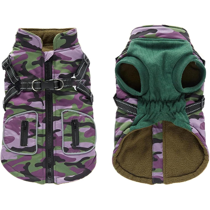 Зимовий теплий одяг для собак: водонепроникний теплий жилет з інтегрованим шлейкою | Для маленьких, середніх собак | Колір: фіолетовий