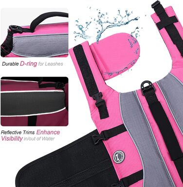 Жилет для собак VIVAGLORY для плавання, рожевий, M (53-63 см)