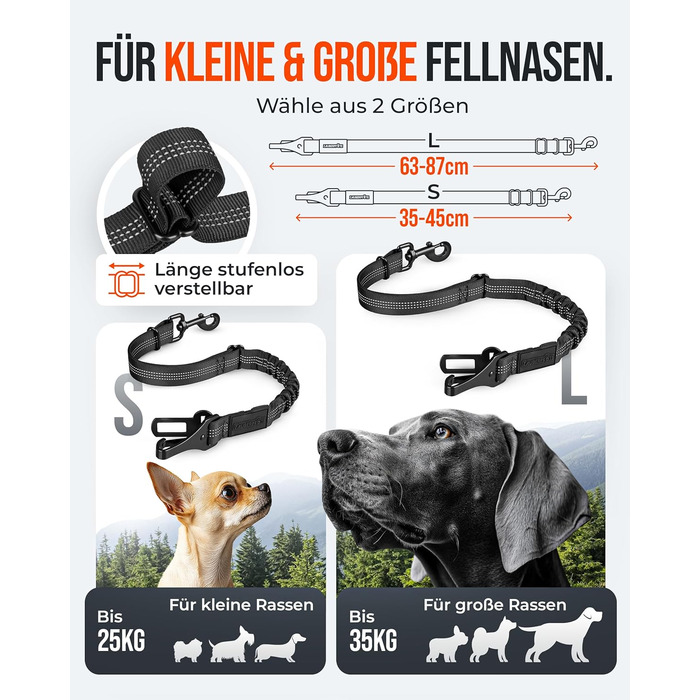 Автогурт для собак 'Argo' – регульований безпечний ремінь з амортизацією та ISOFIX, підходить для всіх порід (Чорний, S, 35-45 см)