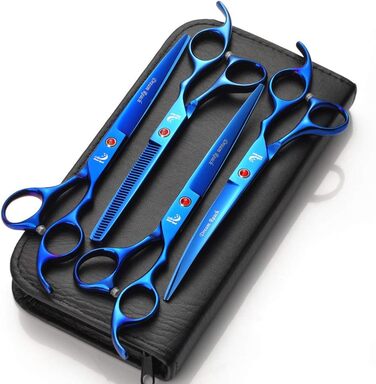 Набір для грумінгу домашніх тварин: професійні ножиці для собак та котів, ножиці для фінальної обробки, вигнуті ножиці, гребінець для грумінгу, блакитні