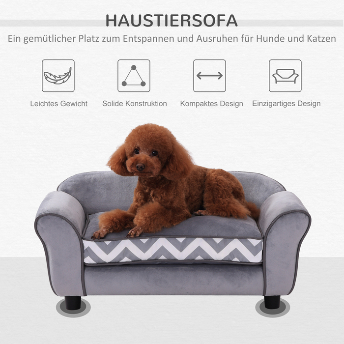 PawHut Dog Sofa Pet Диван з подушкою, можна прати, оксамитовий сірий, підняті ніжки, 73,5x41x33см для комфорту та стилю