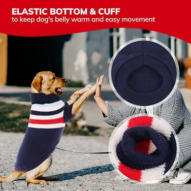 Теплий собачий светр з смугами, зимовий в'язаний одяг з еластичними ремінцями для ніг, м'який акриловий светр для собак маленьких, середніх та великих порід, розмір S, блакитний