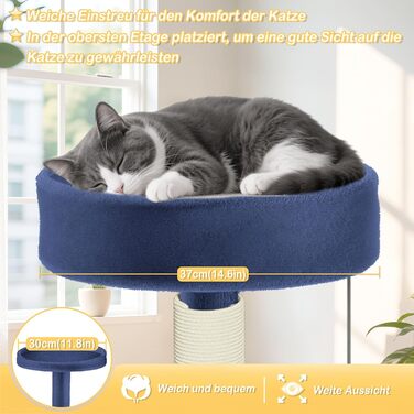 Драбина-кіготь для котів Naizy K1138, XXL, 49x41x93 см, з сизалевими стовпчиками та будиночком, блакитна