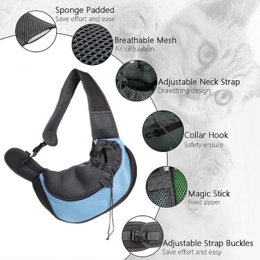 Транспортна сумка для собак і котів з регульованим плечовим ременем, дихаюча переноска для прогулянок та активного відпочинку на вулиці, світло-блакитна (45x28)