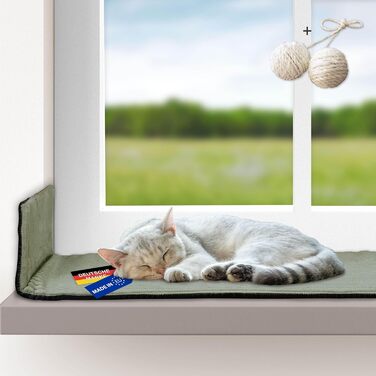 Кішка ліжко-лежанка для вікна | Самопідігріваюча підстилка для котів | Зроблено в ЄС | М'яке ліжко для котів з антиковзною підкладкою | Миється, матеріал - корд | Розмір 2 (90 x 29 см) | (сіль)