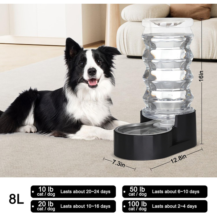 Автоматична годівниця для собак Sfozstra Lagre - 8л, нержавіюча сталь, чорна. Зручна для дому та активного відпочинку.