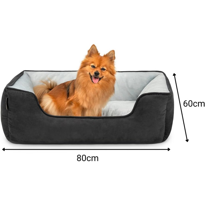 Крісло-ліжко для собак та котів Lionto 2-в-1, 80x60 см, чорний/сірий, зручний вхід, м'яке, з обортною подушкою, легко чиститься, імітація замші