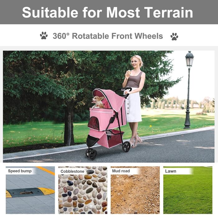 Візок для собак Wedyvko, 15 кг, рожевий, легкий, компактний, з аксесуарами, EVA-колеса