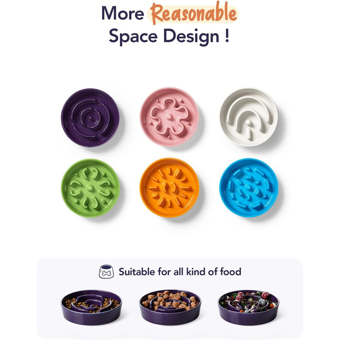 Таця для собак LE TAUCI з кераміки, антислизька таця для середніх та маленьких собак, повільне годування та розваги, таця для їжі з неслизьким дизайном (Лабіринт, фіолетовий, S-350 мл)