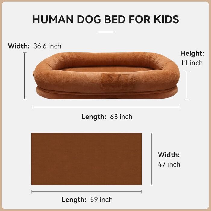 Ліжко для собак великих порід, 160 x 93 x 27.9 см, з піднятим м'яким бортиком, знімним чохлом, водонепроникним вкладишем та додатковою ковдрою. Миється, розкішне, пухнасте ліжко для комфортного сну.