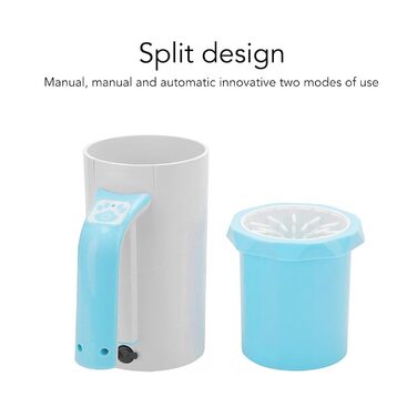 Автоматичний мийка лап для собак, перезаряджувана, багатофункціональна, силіконові щетинки, портативна (білий/синій)