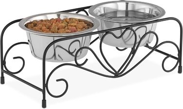 Набір мисок для собак Relaxdays з підставкою: 2 миски з нержавіючої сталі, 800 мл (чорний/сріблястий)