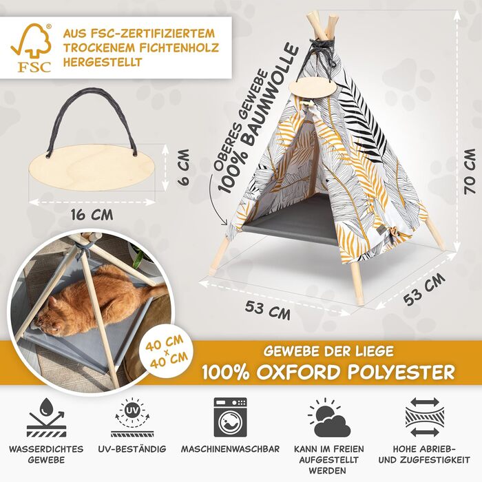 Кішка та собака, будиночок-хатинка, тіпі, 53x53x70 см – стильний дім для тварин, багато кольорів