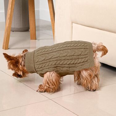 Пуловер для собак маленьких порід, зимовий, з високим коміром, в'язаний, фліс, стрейч, для цуценят, дівчаток та хлопчиків, одяг для домашніх тварин (S, Рожевий та (Зелений та Коричневий, Small)