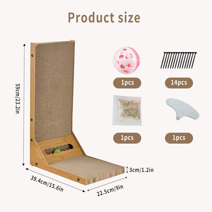 Кігтеточка для котів, 60 см, L-подібна, з іграшками, з якісного картону, велика XL