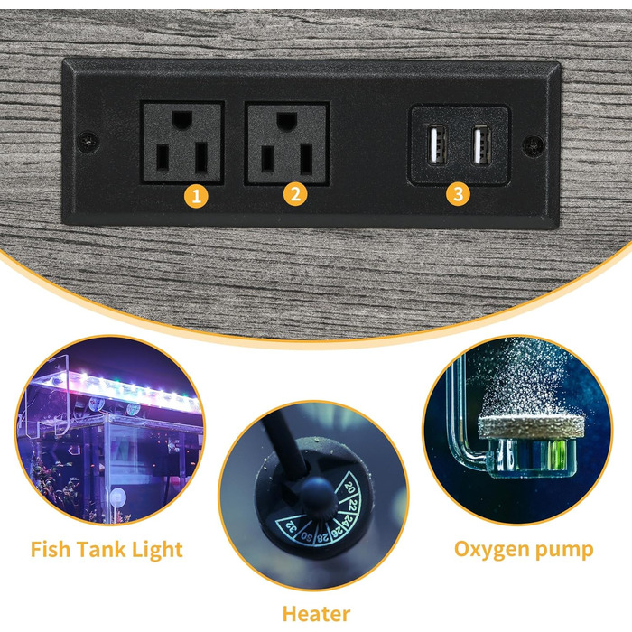 Акваріумна тумба DWVO з розетками і LED-підсвіткою, металевий стелаж для акваріума, тераріуму та черепашника, з шафою для зберігання, вантажопідйомність 299 кг, сірий