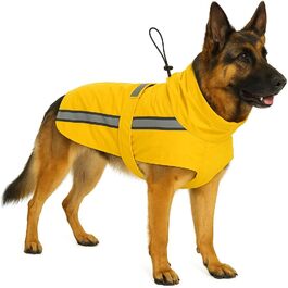 Жовтий дощовик для собак Ciro - розмір A:80см B:69см C:89-98см - поліестер, водонепроникний, з світловідбиваючими смугами, на липучці, можна прати при 30°C