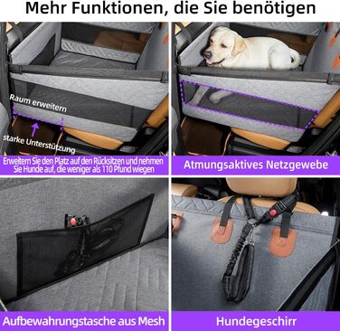 Автомобільний крісло для собак великих порід до 25 кг – безпечний чохол на заднє сидіння, міцне підсидіння для собак з подовжувачем та водовідштовхувальний килимок для собак (Сірий, L)