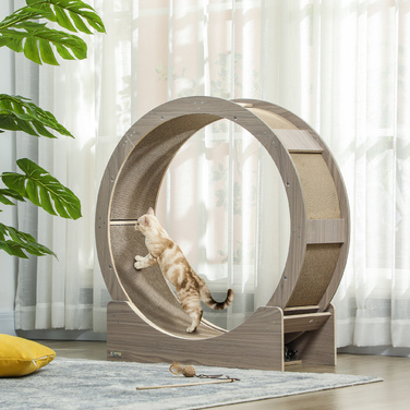 PawHut Cat Balance Bike Беговел для кішок 91 см з гальмом, кігтеточкою, котячим колесом для здорових фізичних вправ, релаксації, горіх | Аосом