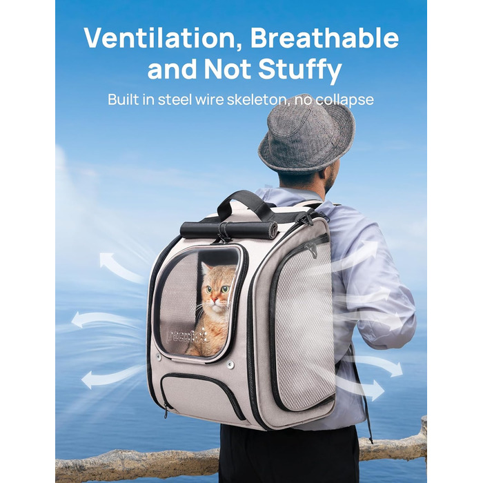 Рюкзак для кота Pecute з вікном-бульбашкою, дихаючий, 42x32x26 см, Khaki
